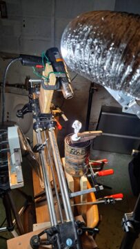 Another angle of the same setup, more clearly showing the heat gun