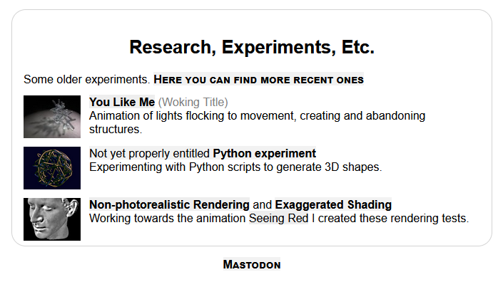 Screenshot of old research page